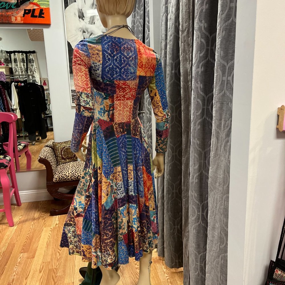 Euc Xs Peruvian Connection Patchwork Midi Dress - image 3